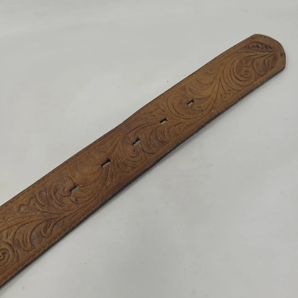 Silver Creek Belt Mens 40 Brown Leather Floral Tooled Western Cowboy Rodeo USA